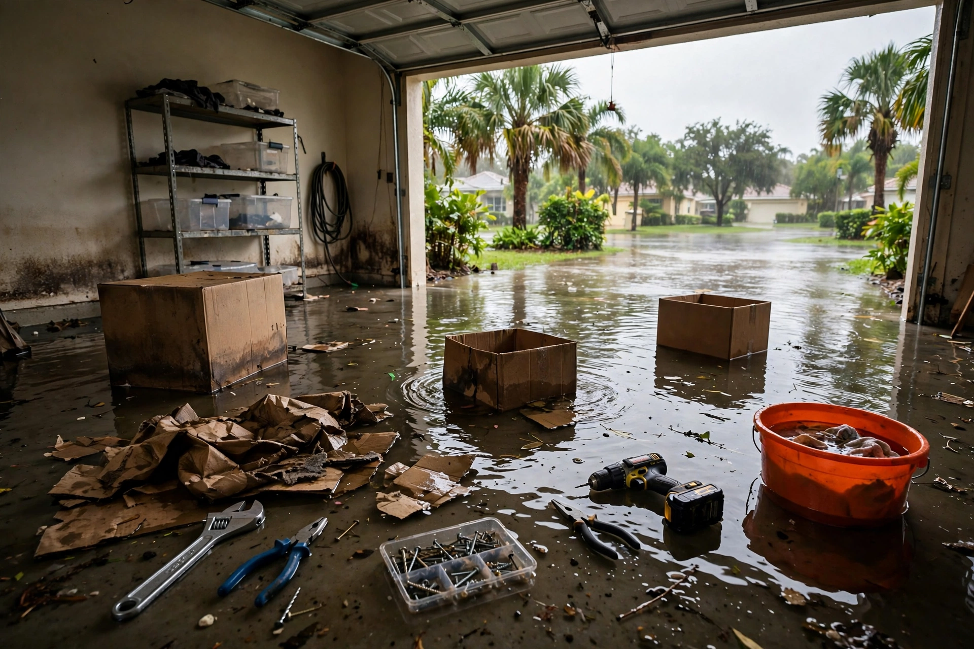 Water damage restoration in Conroe, Texas - flooded garage