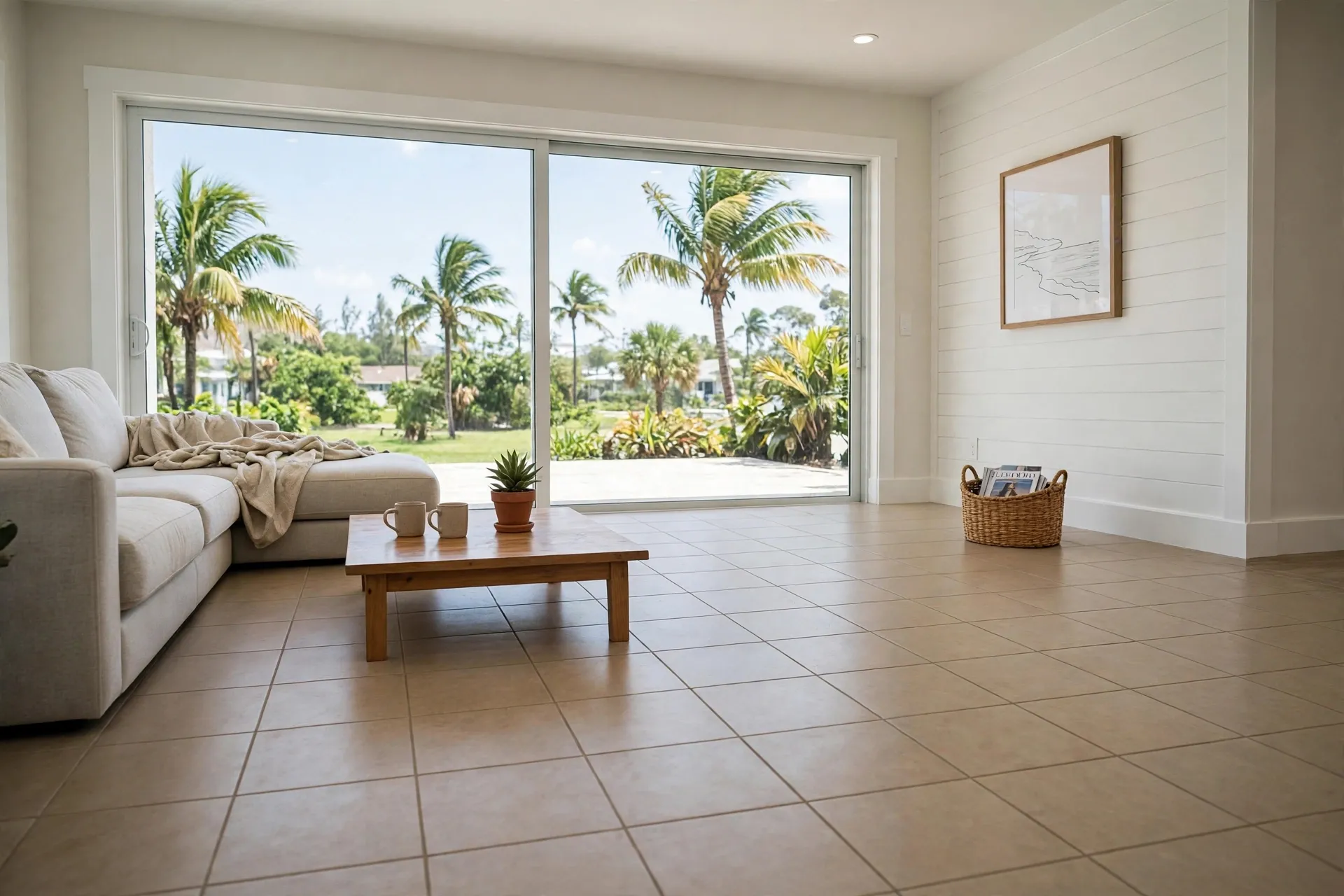 After: same Fort Lauderdale living room dried, repaired and restored - DryOut Inc before and after